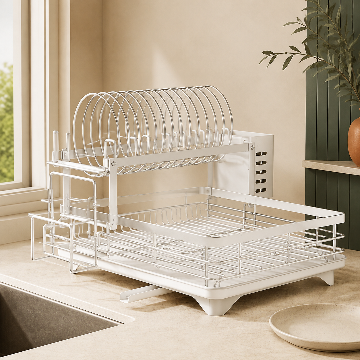 2024 Kitchen Dish Drying Rack with Adjustable Stainless Steel Organizer