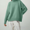 Versatile solid color high neck pullover sweater
