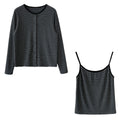 Striped Long Sleeve Cardigan + Matching Color Camisole Set...