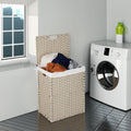 Laundry Hamper With Lid PE Rattan Powder Coating Frame...