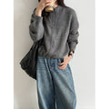 Deer West Stand Collar Zipper Drawstring Knit Sweater Women's...