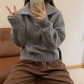 Half zip lapel pullover sweater for women