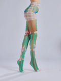 Cake ice cream printed pantyhose with striped checkered pattern...
