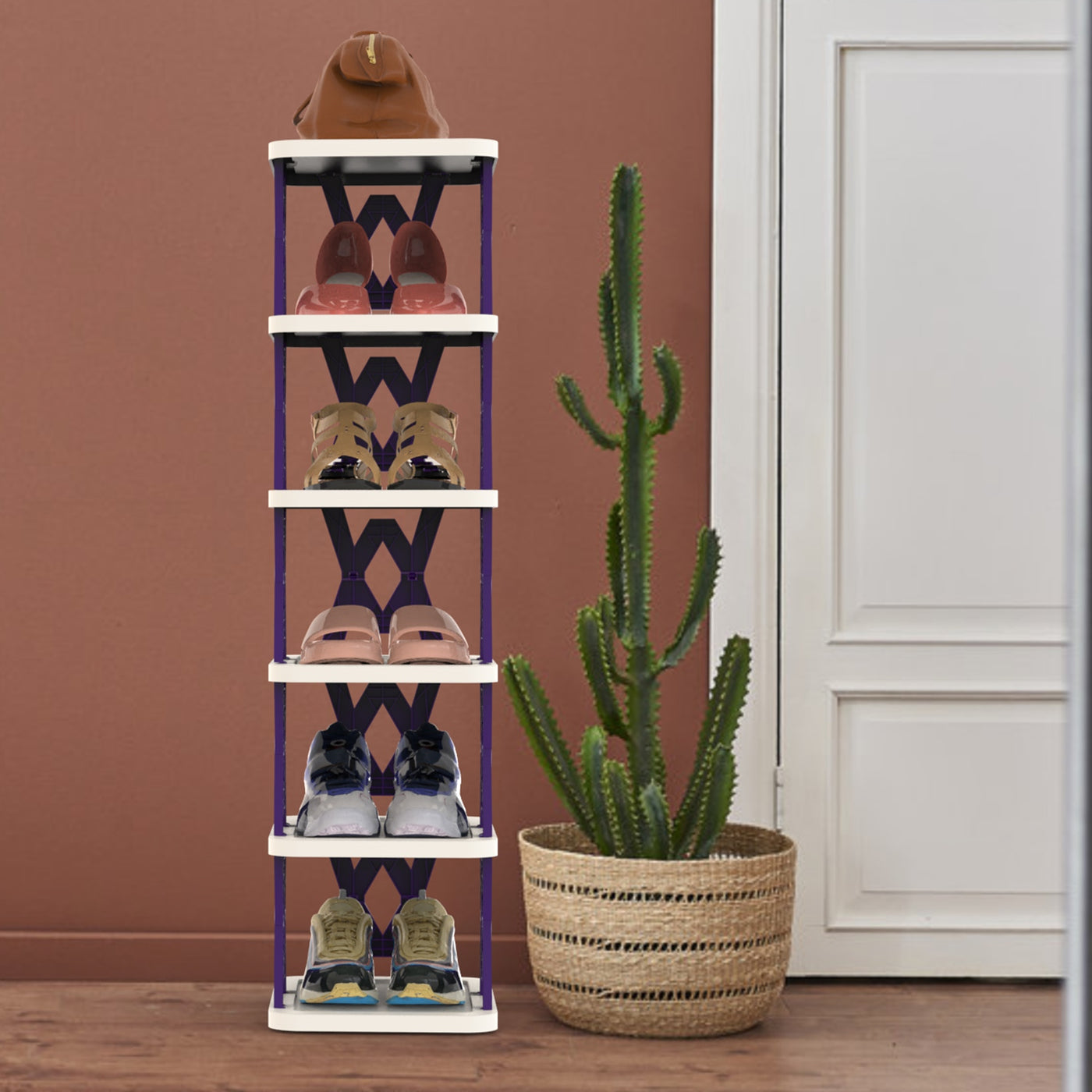 6 Tier Foldable Shoe Rack Vertical Shoe Organizer Narrow Shoe Rack For Small Spaces Space Saving Free Standing For Corner Entryway Hallway Bedroom 2 Color Options