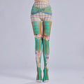 Cake ice cream printed pantyhose with striped checkered pattern...