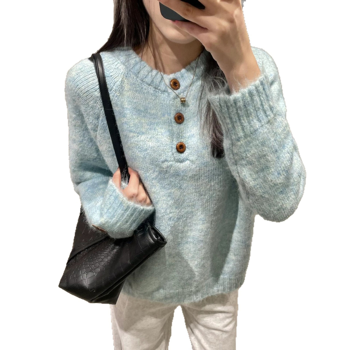 Solid color loose and lazy style soft and sticky knitted sweater