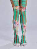Cake ice cream printed pantyhose with striped checkered pattern...