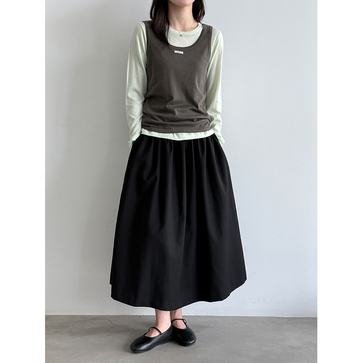 Layered Knit Camisole Top for Women, Letter Weave Label, Simple Basic Shirt