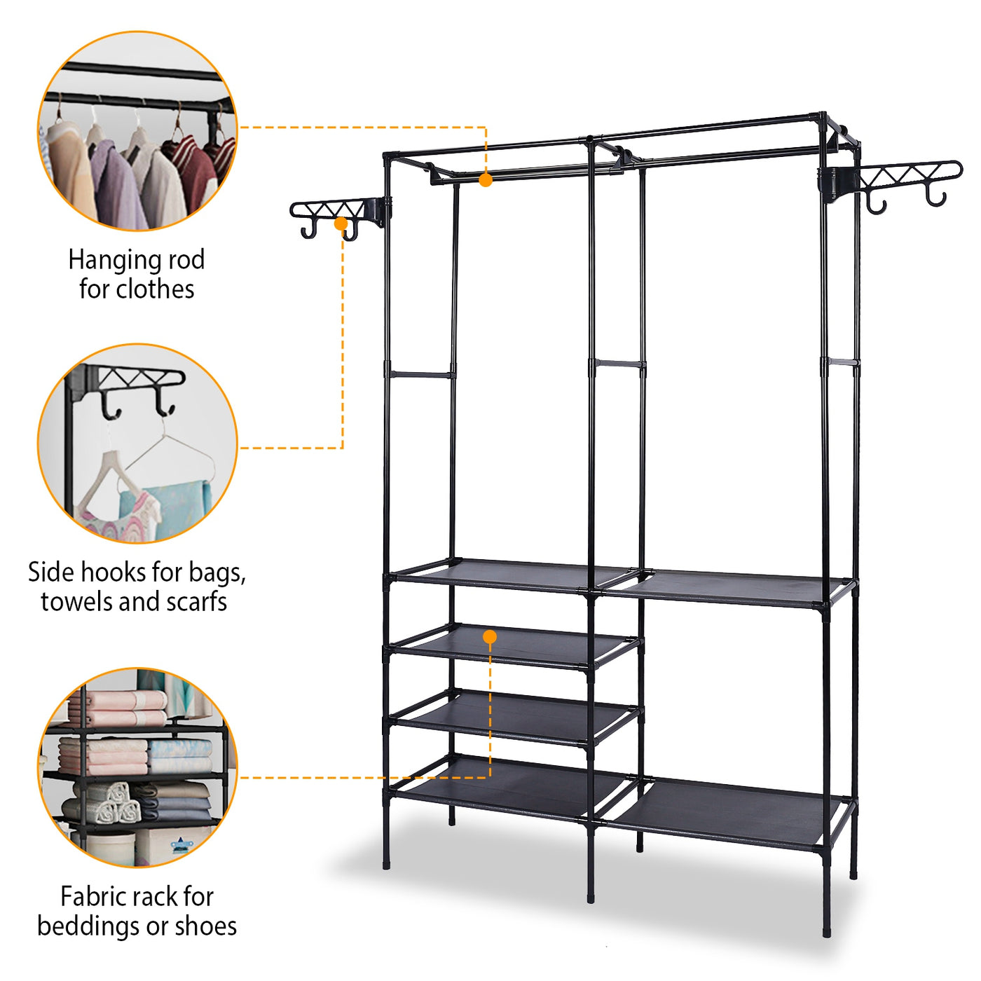 1Pc Metal Garment Rack Shoe Clothing Organizer Shelves Freestanding Multifunctional Clothes Wardrobe