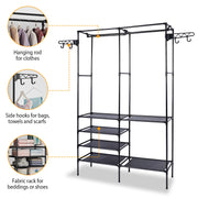 1Pc Metal Garment Rack Shoe Clothing Organizer Shelves Freestanding Multifunctional Clothes Wardrobe