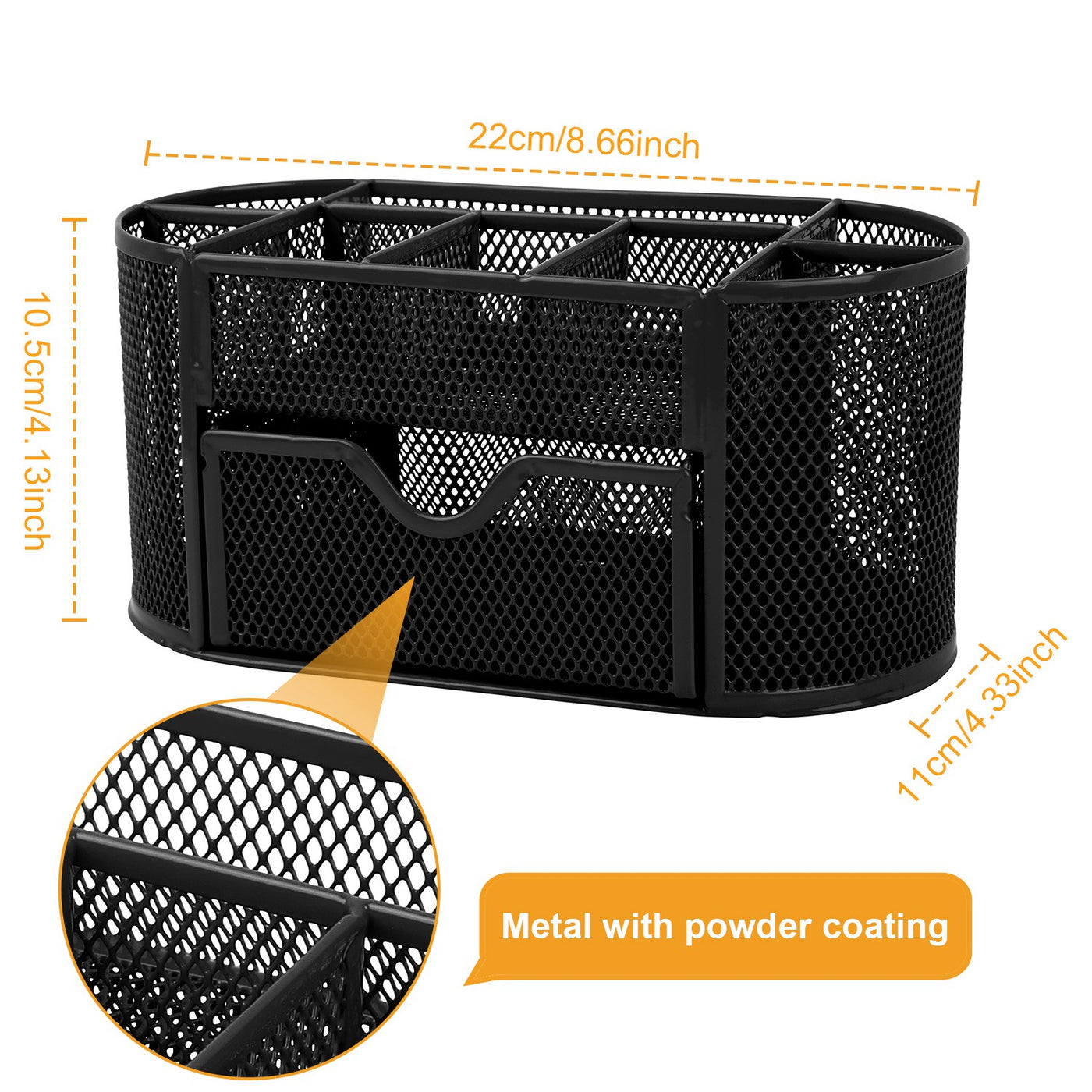 1Pc Metal Mesh Pencil Holders Desk Organizer With 9 Compartment Pen Holder Storage