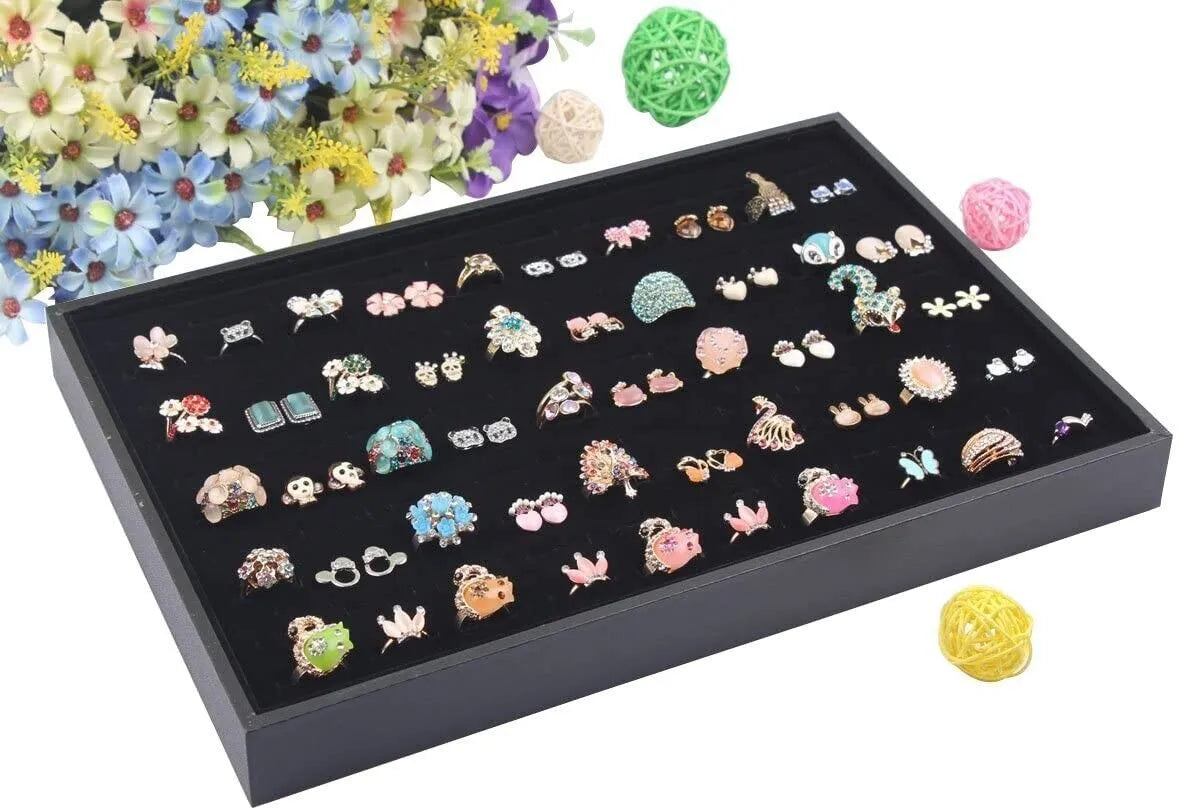 Slots Jewelry Ring Display Organizer Tray Holder Earrings Storage Box Case