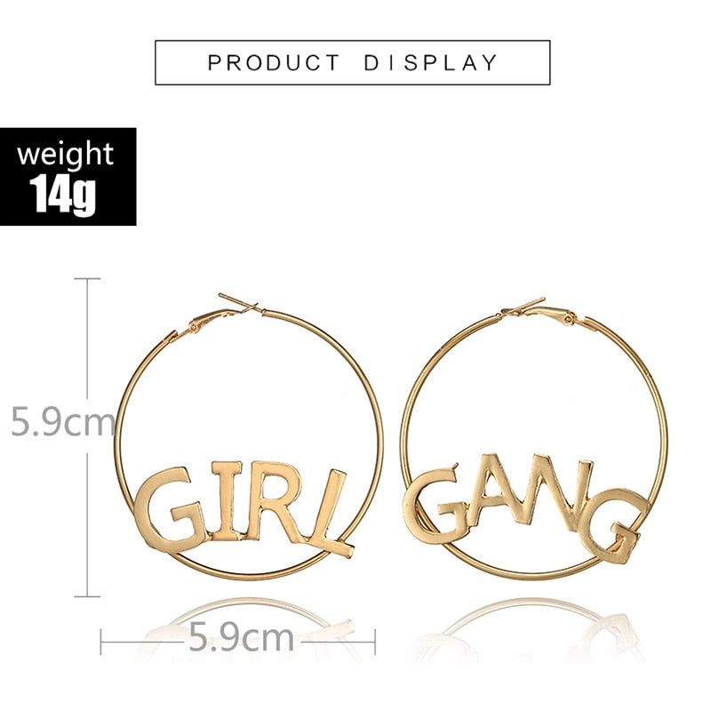 Bohemian Geometric Round Earring GIRL GANG LEtter Carving Pendant Drop Earring Pericing Earring