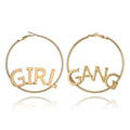 Bohemian Geometric Round Earring GIRL GANG LEtter Carving Pendant...