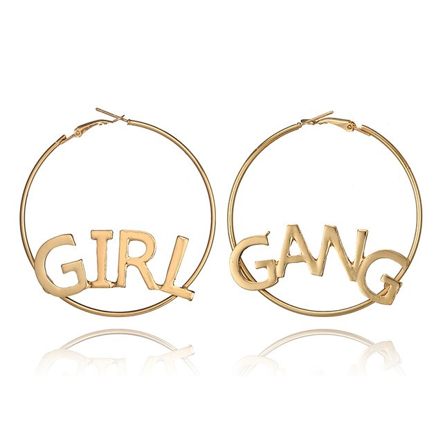 Bohemian Geometric Round Earring GIRL GANG LEtter Carving Pendant Drop Earring Pericing Earring