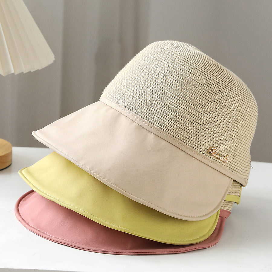 Straw Hat Women's Summer Outdoor Leisure Stitching Sun Hat Japanese Encryption Fine Grass Peaked Sun Hat Sun Hat