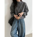Deer West Stand Collar Zipper Drawstring Knit Sweater Women's...