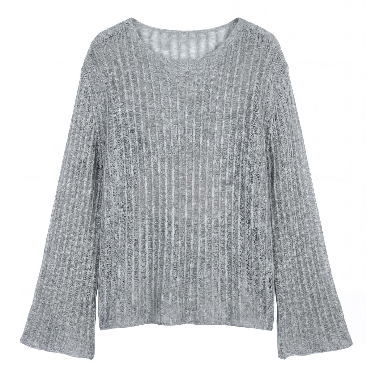Lazy Knit Cardigan for Women, Hollow Knitwear with Flared Sleeves, Wool Blend, Relaxed Fit