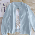 Soft Yellow Round Neck Long Sleeve Light Blue Knit...