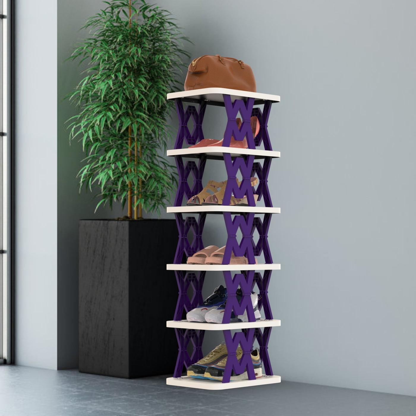 6 Tier Foldable Shoe Rack Vertical Shoe Organizer Narrow Shoe Rack For Small Spaces Space Saving Free Standing For Corner Entryway Hallway Bedroom 2 Color Options