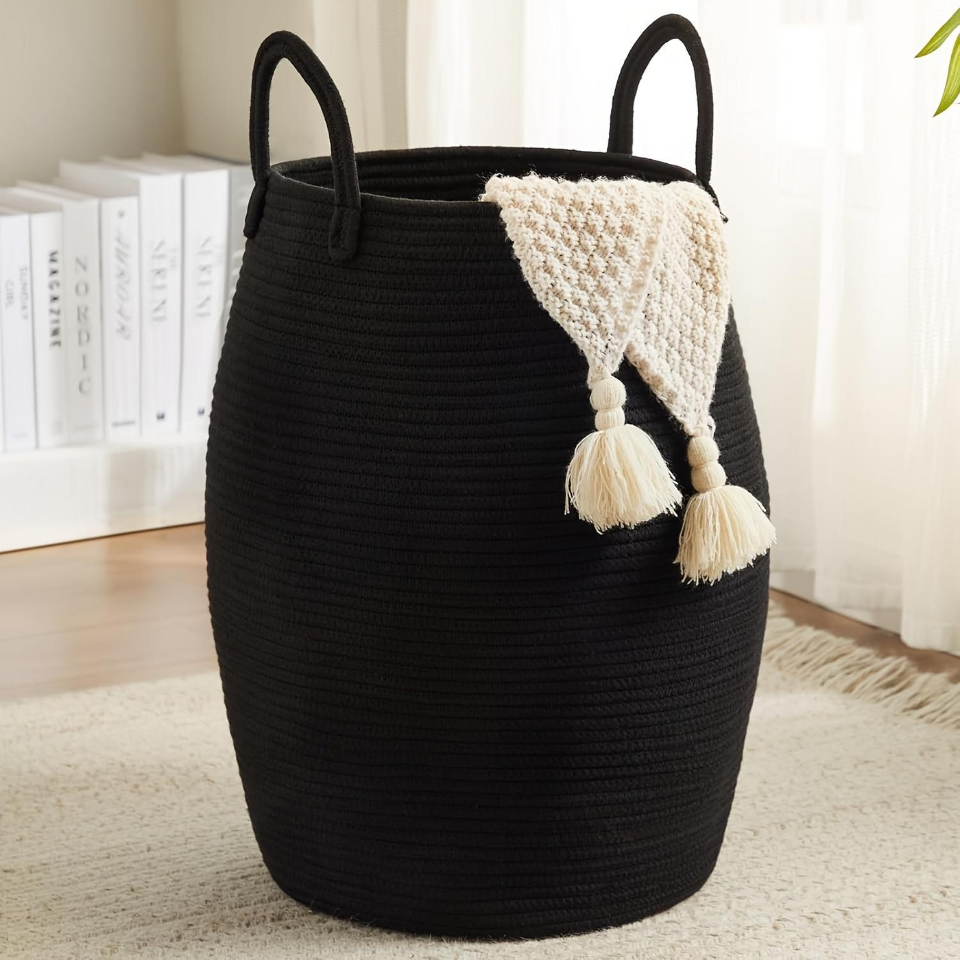 Larry's Large Capacity Tall Model With Extended Handle Foldable Tassel-free Decorative Dirty Clothes Basket For Bedroom And Bathroom Clothing Storage