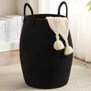 Larry's Large Capacity Tall Model With Extended Handle Foldable Tassel-free Decorative Dirty Clothes Basket For Bedroom And Bathroom Clothing Storage