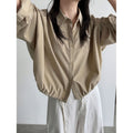 Drawstring Hem Loose Fit Shirt for Women