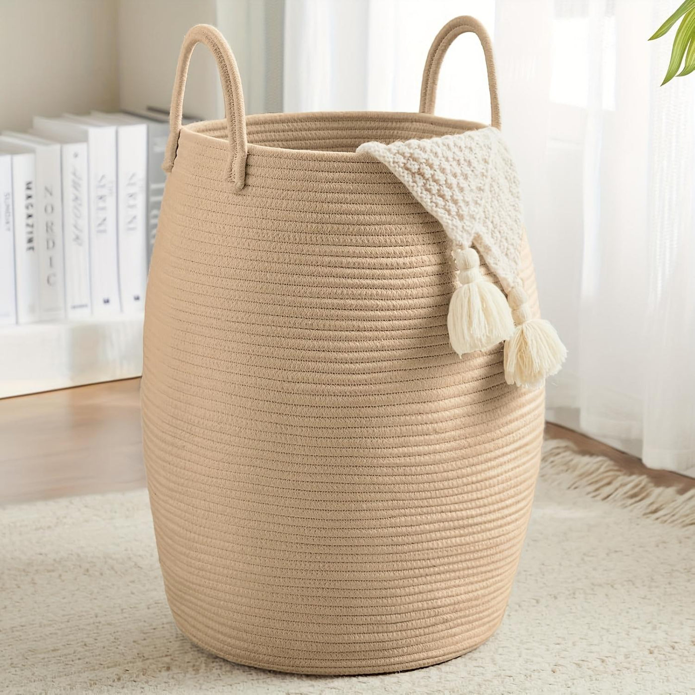 Larry's Large Capacity Tall Model With Extended Handle Foldable Tassel-free Decorative Dirty Clothes Basket For Bedroom And Bathroom Clothing Storage