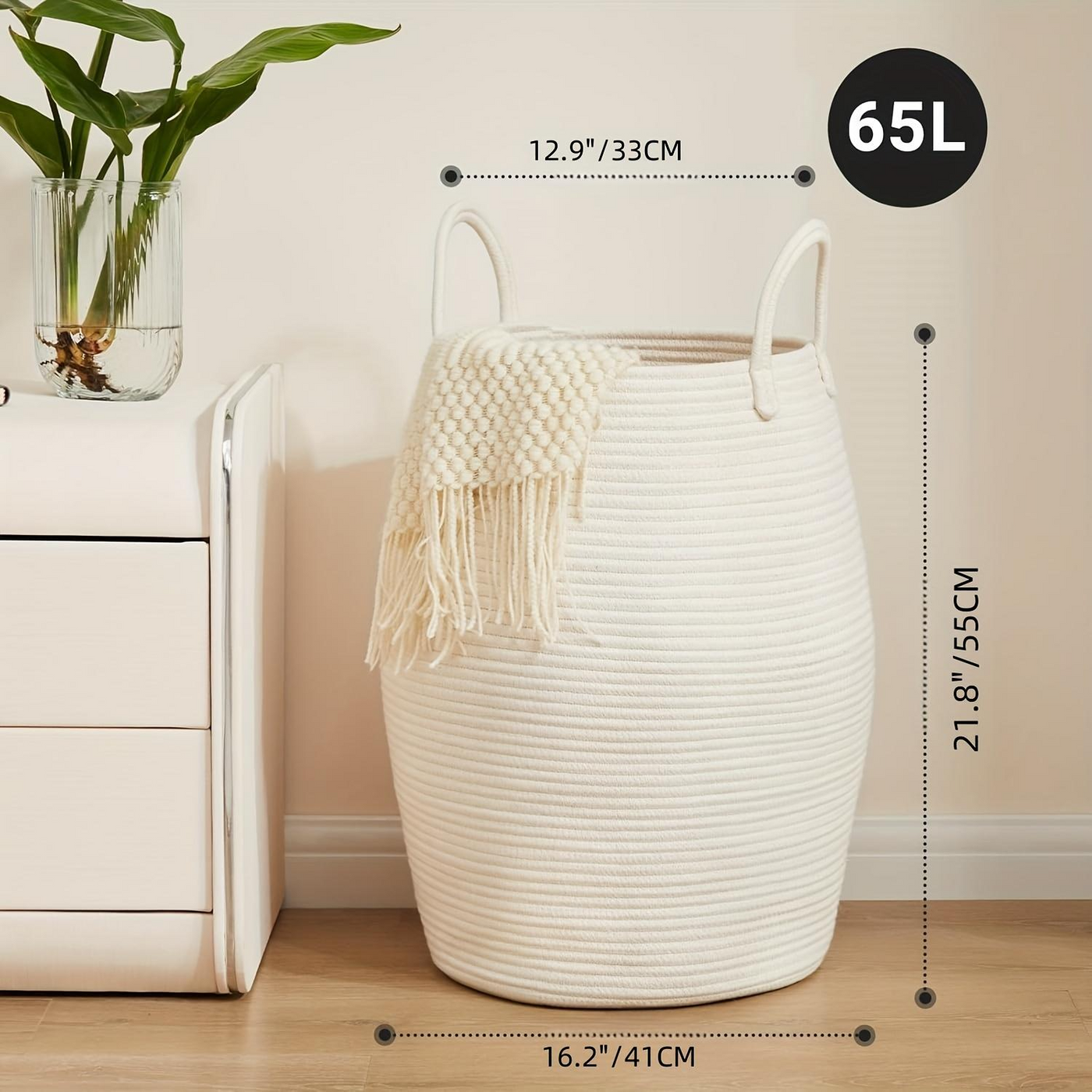 Larry's Large Capacity Tall Model With Extended Handle Foldable Tassel-free Decorative Dirty Clothes Basket For Bedroom And Bathroom Clothing Storage