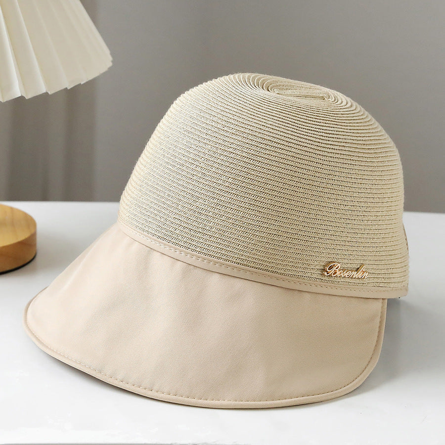 Straw Hat Women's Summer Outdoor Leisure Stitching Sun Hat Japanese Encryption Fine Grass Peaked Sun Hat Sun Hat
