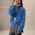 Half zip lapel pullover sweater for women