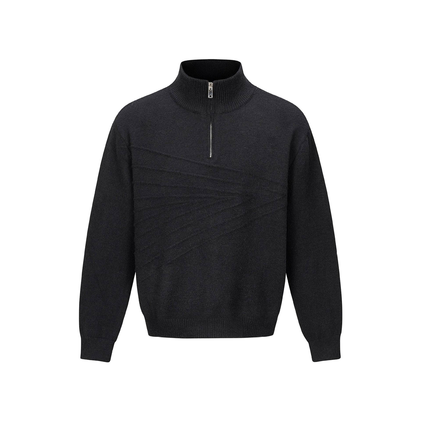 Distressed Jacquard Knit Loose Half-Zip High Neck Sweater Men