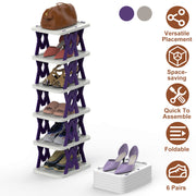 6 Tier Foldable Shoe Rack Vertical Shoe Organizer Narrow Shoe Rack For Small Spaces Space Saving Free Standing For Corner Entryway Hallway Bedroom 2 Color Options