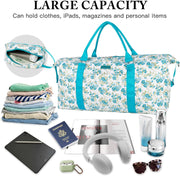 Women's Travel Bag With Toiletry Pouch  Carry-on Overnight & Weekend Bag For Travel, Yoga, And Gym  White Floral Design