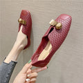 Retro square toe soft bottom flat beanie shoes for...