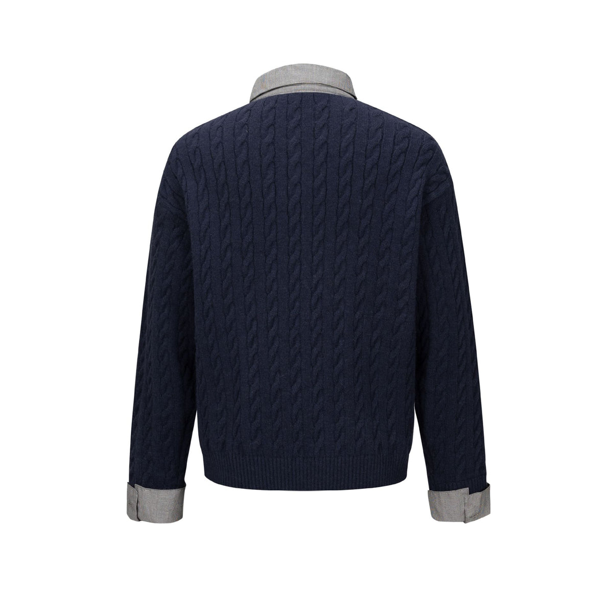 college-style patchwork collar cable-knit pullover sweater for men