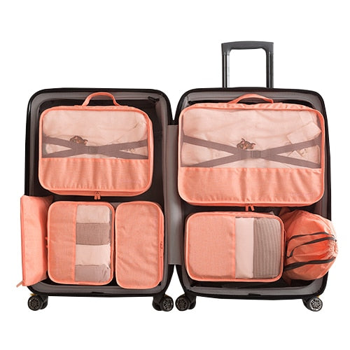 Waterproof Travel Tote System Durable 7 Pieces One Set Packing Cube Unisex Clothing Sorting Large Capacity Of Tidy Pouch