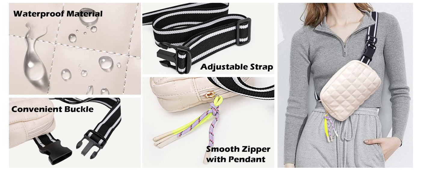 Viva Terry Women's Quilted Waist Pack  Small Puffy Sports Bag Adjustable Strap Ideal For Running, Travel, Hiking, And Fitness
