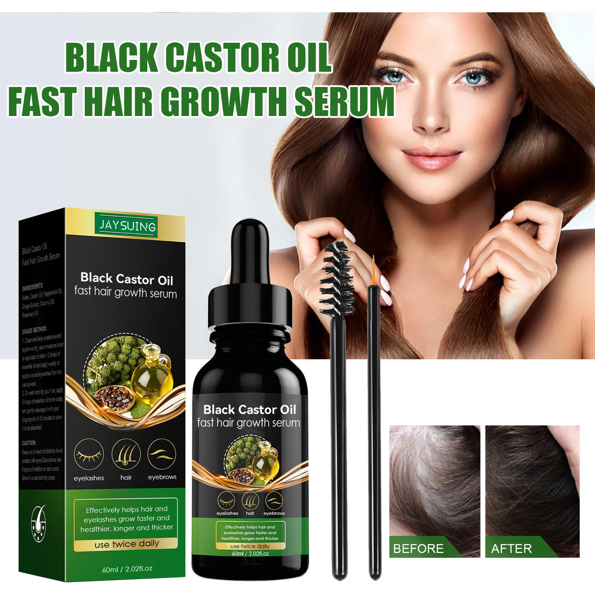 Castor Oil Hair Enhancing Serum, Nourishes Strengthens Thickens Hair And Prevents Hair Loss Hair Care Serum