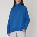 Versatile solid color high neck pullover sweater
