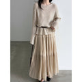 Soft Pleated Midi Skirt High Waist A-Line Tulle Layered Cake Skirt