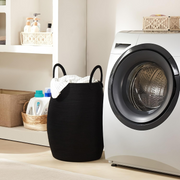 Larry's Large Capacity Tall Model With Extended Handle Foldable Tassel-free Decorative Dirty Clothes Basket For Bedroom And Bathroom Clothing Storage