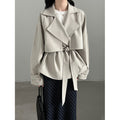 British Style Belted Waist Flip Collar Trench Coat for...