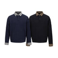 college-style patchwork collar cable-knit pullover sweater for men