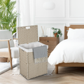 Laundry Hamper With Lid PE Rattan Powder Coating Frame...