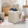 Laundry Hamper With Lid PE Rattan Powder Coating Frame...