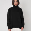 Versatile solid color high neck pullover sweater