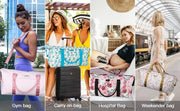 Women's Travel Bag With Toiletry Pouch  Carry-on Overnight & Weekend Bag For Travel, Yoga, And Gym  White Floral Design