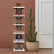6 Tier Foldable Shoe Rack Vertical Shoe Organizer Narrow Shoe Rack For Small Spaces Space Saving Free Standing For Corner Entryway Hallway Bedroom 2 Color Options