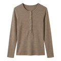 Feminine Henley Neck Long Sleeve T-Shirt for Women